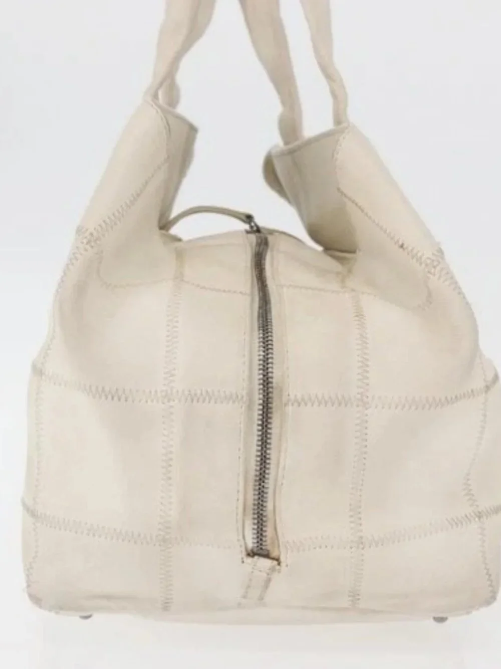CHANEL Choco Bar Hand Bag Leather White Silver CC Auth 178206